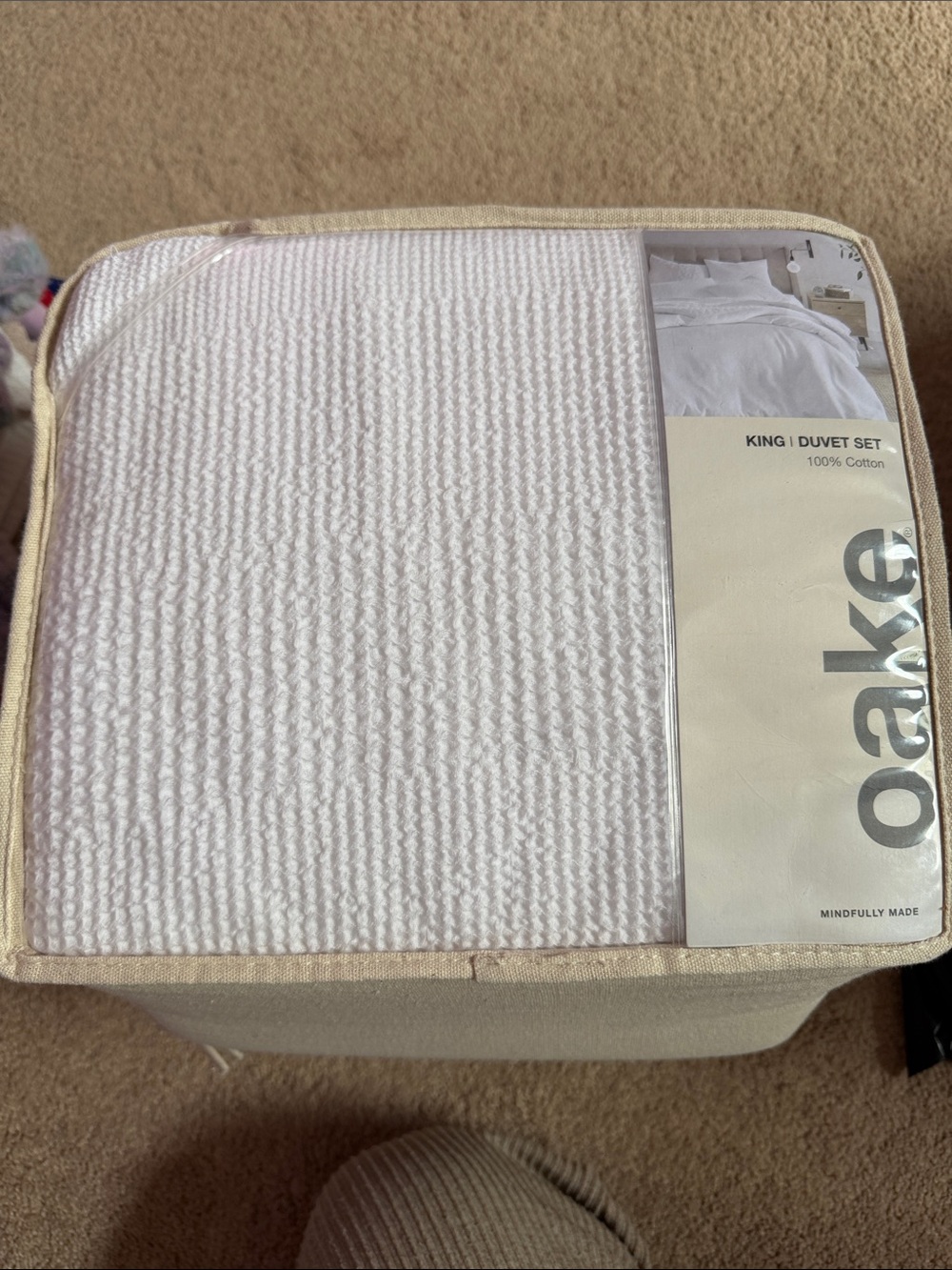 Oake White King Duvet Cover Set - Textured 100% Cotton